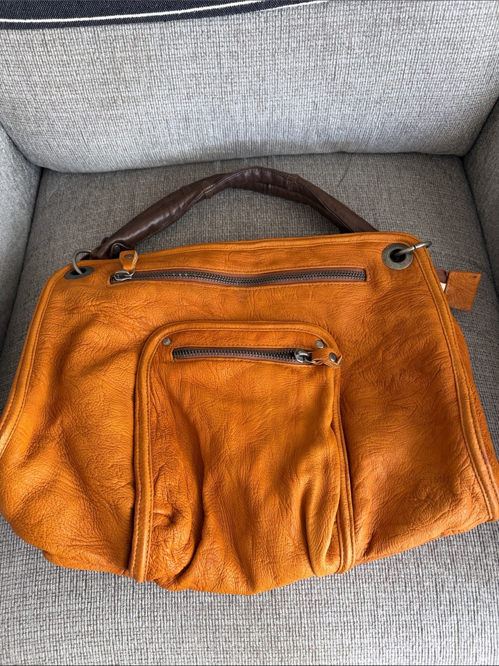 Andrea Brueckner cognac colored large leather shoulder bag